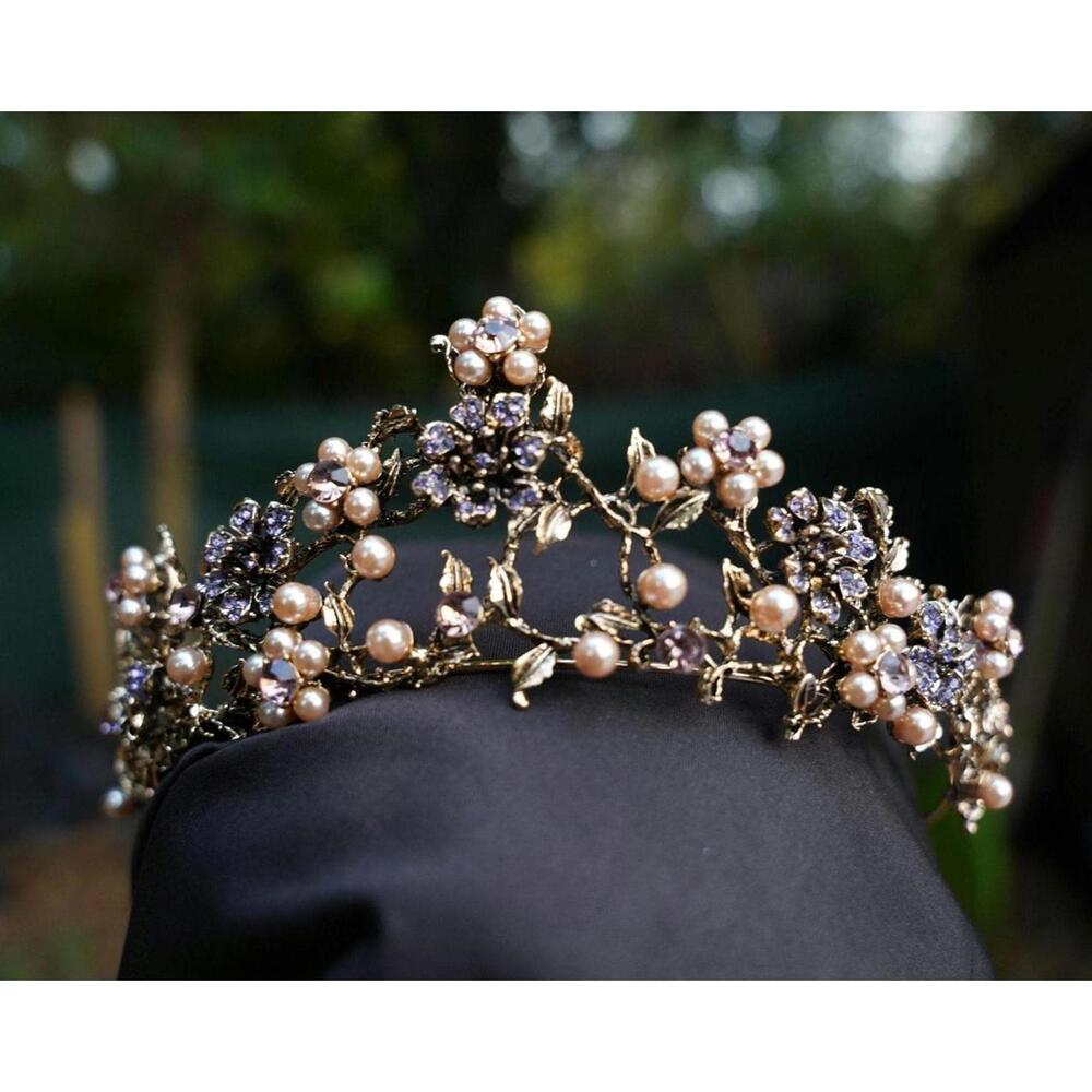 Vintage Purple Woodland crystal Tiara Bridal Crown Birthday Wedding Gift Diadem